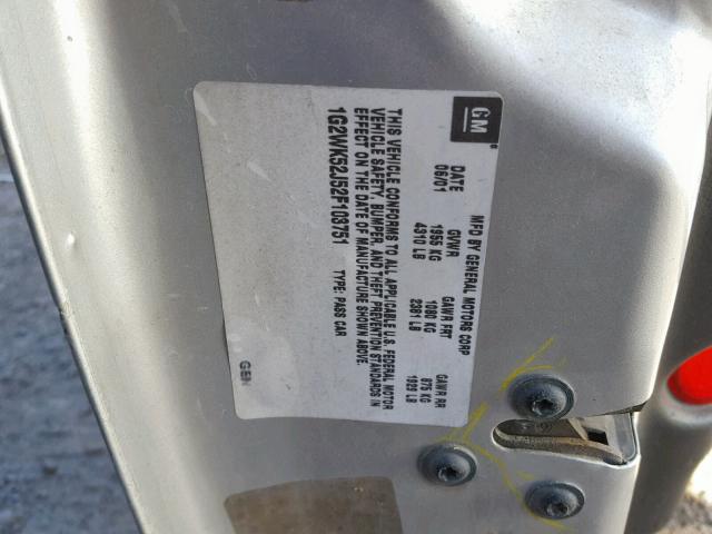 1G2WK52J52F103751 - 2002 PONTIAC GRAND PRIX SILVER photo 10