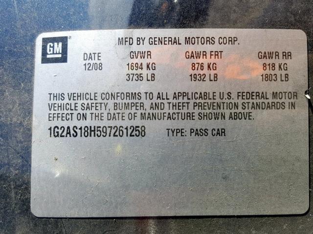 1G2AS18H597261258 - 2009 PONTIAC G5 GRAY photo 10