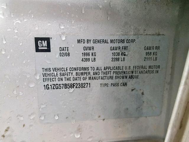 1G1ZG57B58F230271 - 2008 CHEVROLET MALIBU LS SILVER photo 10