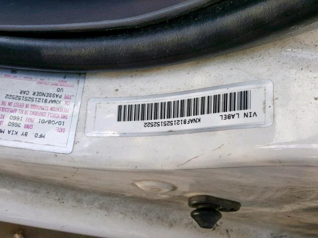 KNAFB121525152522 - 2002 KIA SPECTRA BA WHITE photo 10