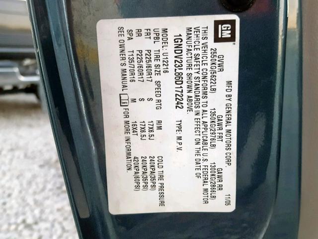 1GNDV23L86D172242 - 2006 CHEVROLET UPLANDER L 灰色 照片 10