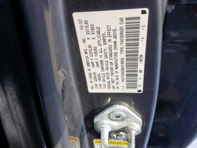 1HGCP26428A018909 - 2008 HONDA ACCORD LXP GRAY photo 10