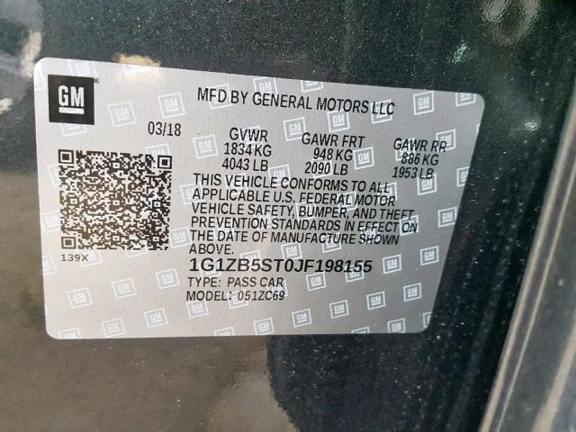 1G1ZB5ST0JF198155 - 2018 CHEVROLET MALIBU LS GRAY photo 10