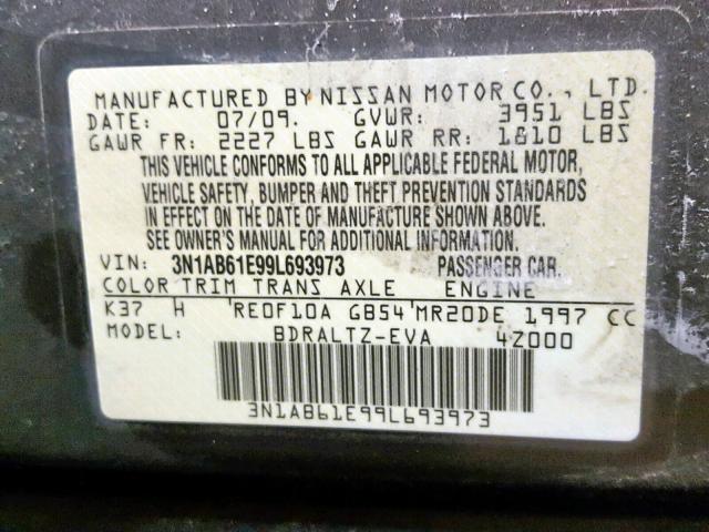 3N1AB61E99L693973 - 2009 NISSAN SENTRA 2.0 GRAY photo 10