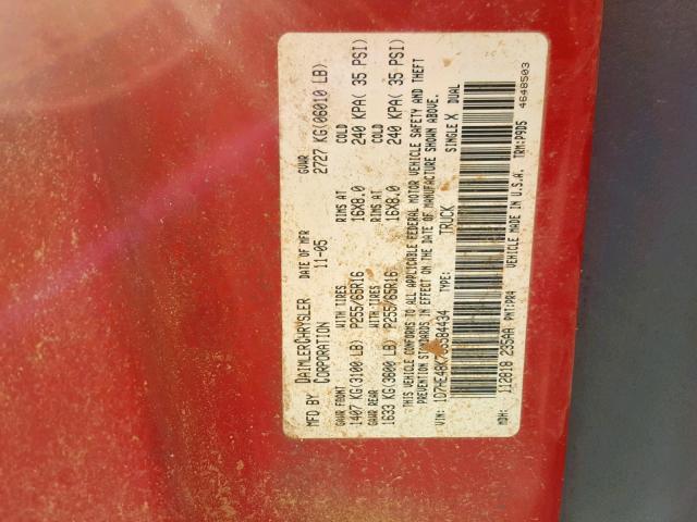 1D7HE48K76S584434 - 2006 DODGE DAKOTA QUA RED photo 10