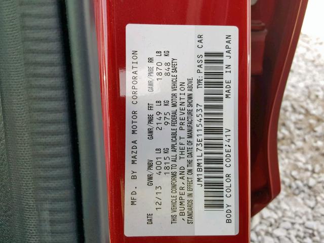 JM1BM1L73E1154537 - 2014 MAZDA 3 TOURING RED photo 10