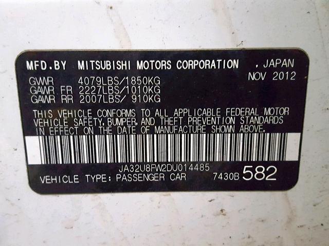 JA32U8FW2DU014485 - 2013 MITSUBISHI LANCER GT WHITE photo 10