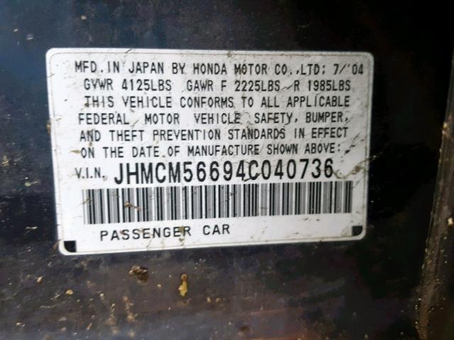 JHMCM56694C040736 - 2004 HONDA ACCORD EX GRAY photo 10