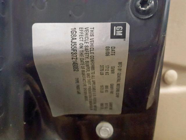 1G8AJ55F37Z149062 - 2007 SATURN ION LEVEL GREEN photo 10