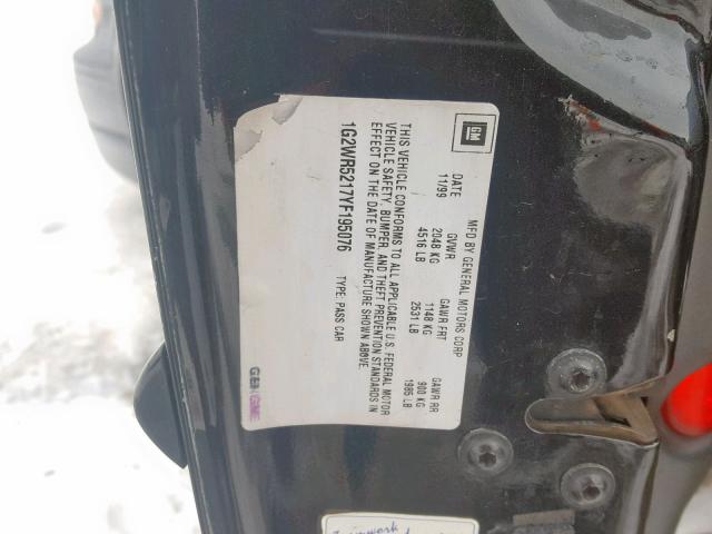 1G2WR5217YF195076 - 2000 PONTIAC GRAND PRIX BLACK photo 10