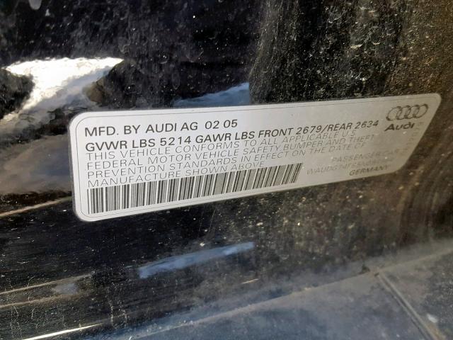 WAUDG74F85N094964 - 2005 AUDI A6 3.2 QUA BLACK photo 10