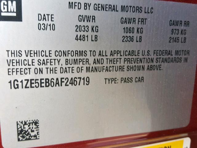 1G1ZE5EB6AF246719 - 2010 CHEVROLET MALIBU LTZ წითელი ფოტო 10