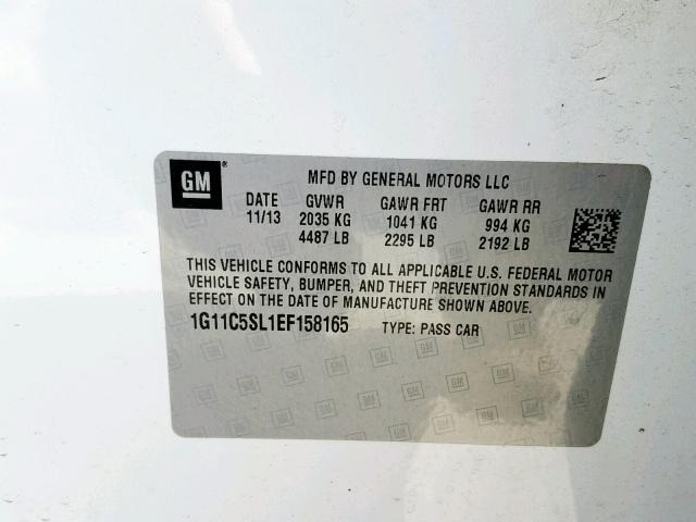 1G11C5SL1EF158165 - 2014 CHEVROLET MALIBU 1LT 白色 照片 10