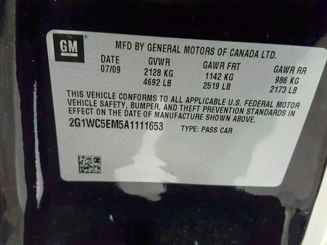 2G1WC5EM5A1111653 - 2010 CHEVROLET IMPALA LTZ BLACK photo 10