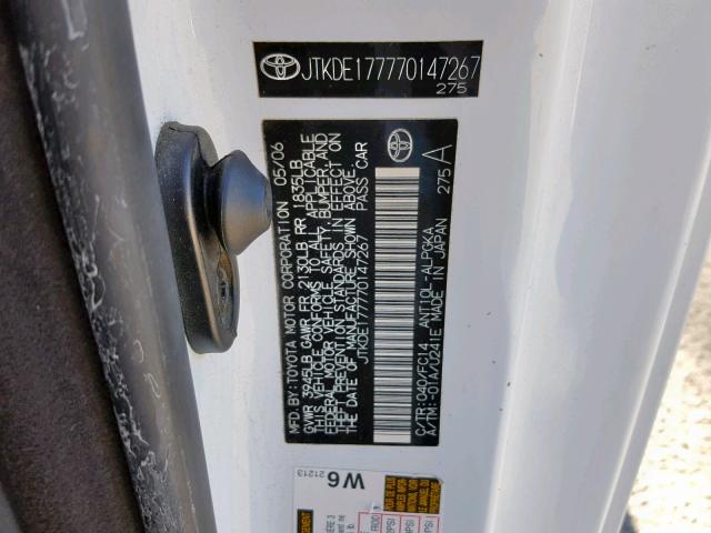 JTKDE177770147267 - 2007 TOYOTA SCION TC 白色 照片 10