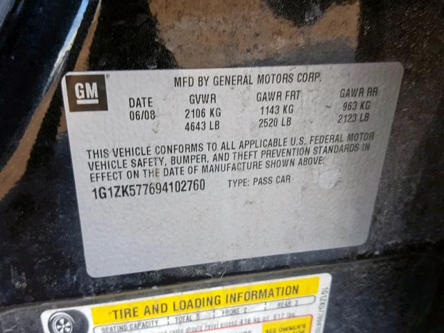 1G1ZK577694102760 - 2009 CHEVROLET MALIBU LTZ BLACK photo 10