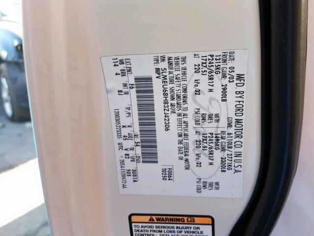 5LMEU68H83ZJ42306 - 2003 LINCOLN AVIATOR WHITE photo 10