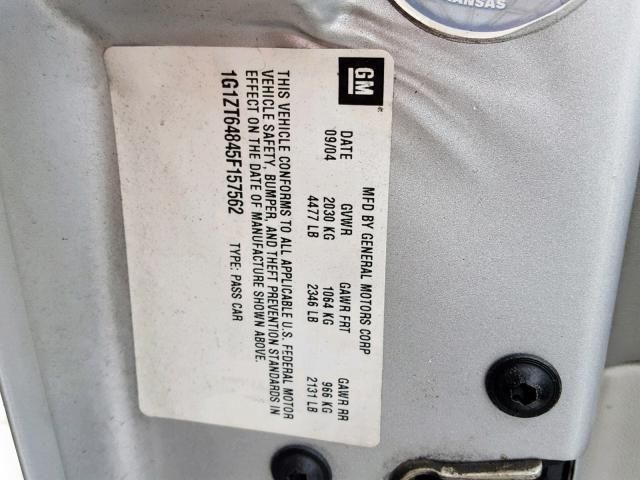 1G1ZT64845F157562 - 2005 CHEVROLET MALIBU MAX SILVER photo 10