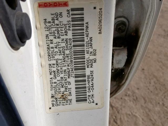 JT2AE09B9S0092408 - 1995 TOYOTA COROLLA LE WHITE photo 10