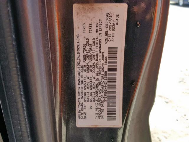 5TESN92N44Z432569 - 2004 TOYOTA TACOMA XTR BLACK photo 10