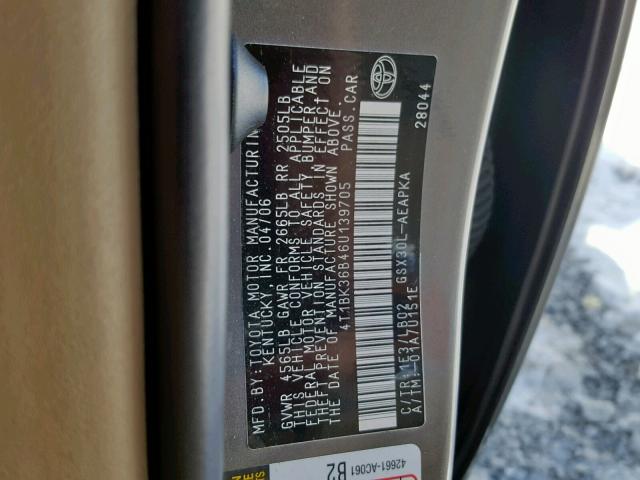 4T1BK36B46U139705 - 2006 TOYOTA AVALON XL GRAY photo 10