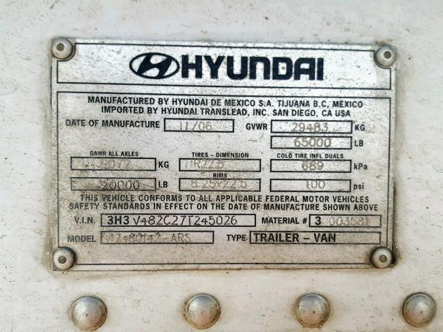 3H3V482C27T245026 - 2007 HYUNDAI REEFER WHITE photo 10