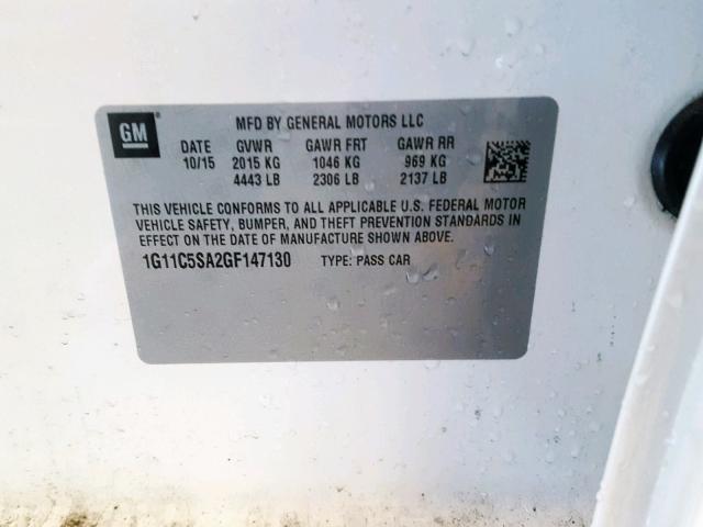 1G11C5SA2GF147130 - 2016 CHEVROLET MALIBU LIM 白色 照片 10