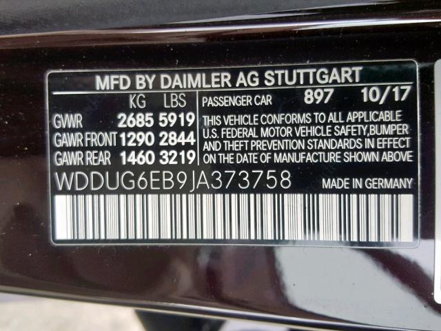 WDDUG6EB9JA373758 - 2018 MERCEDES-BENZ S 450 4MAT BLACK photo 10