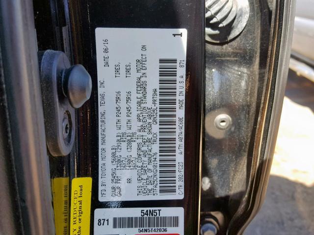 5TFAZ5CNXGX019476 - 2016 TOYOTA TACOMA DOU BLACK photo 10