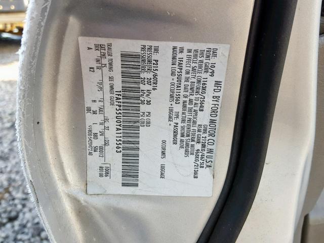 1FAFP55U0YA115563 - 2000 FORD TAURUS SES SILVER photo 10