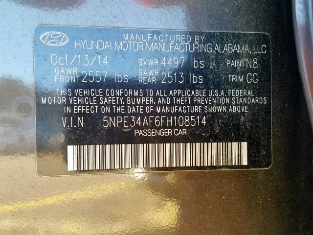 5NPE34AF6FH108514 - 2015 HYUNDAI SONATA SPO BROWN photo 10