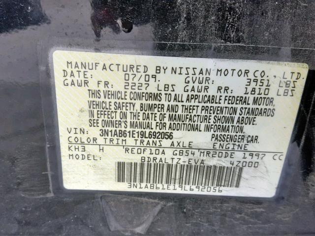 3N1AB61E19L692056 - 2009 NISSAN SENTRA 2.0 BLACK photo 10