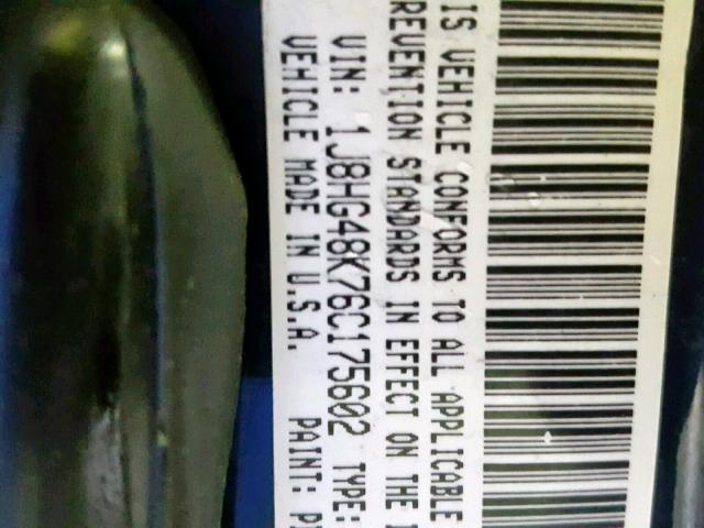 1J8HG48K76C175602 - 2006 JEEP COMMANDER BLUE photo 10