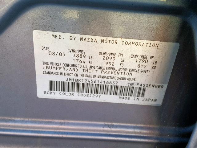 JM1BK124561416637 - 2006 MAZDA 3 S GRAY photo 10