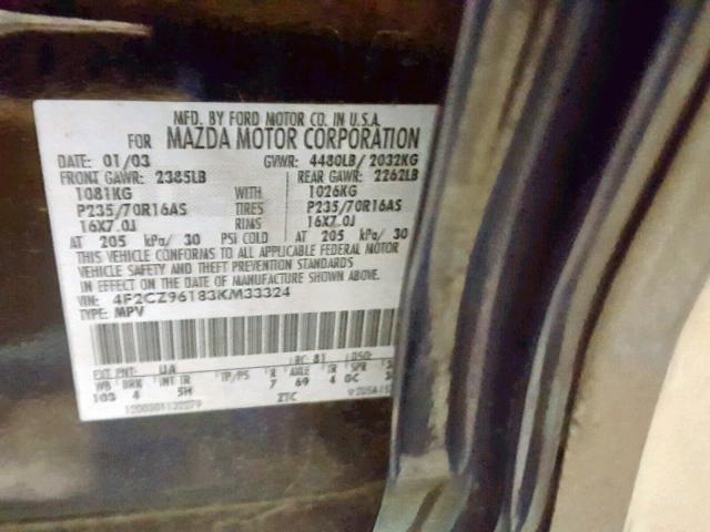 4F2CZ96183KM33324 - 2003 MAZDA TRIBUTE ES 黑色 照片 10