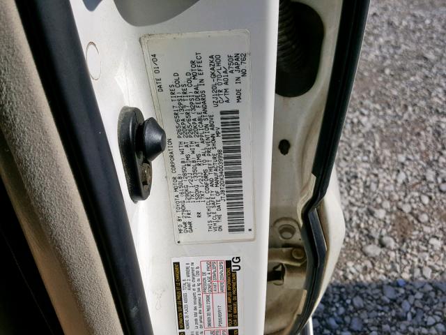 JTJBT20X340039998 - 2004 LEXUS GX 470 WHITE photo 10