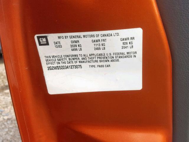 2G2WS522341273075 - 2004 PONTIAC GRAND PRIX ORANGE photo 10