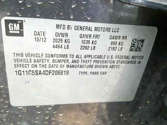 1G11C5SA4DF206819 - 2013 CHEVROLET MALIBU 1LT 灰色 照片 10