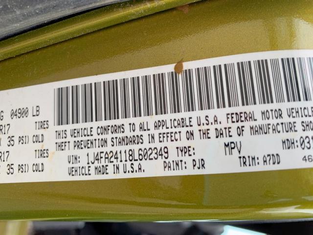 1J4FA24118L602349 - 2008 JEEP WRANGLER X GREEN photo 10