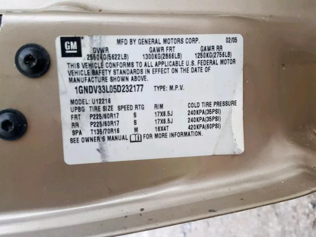 1GNDV33L05D232177 - 2005 CHEVROLET UPLANDER L Qızıl foto 10