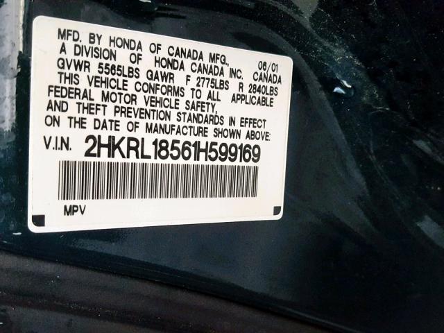 2HKRL18561H599169 - 2001 HONDA ODYSSEY LX GREEN photo 10