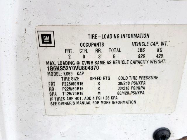 1G6KS52Y0VU804370 - 1997 CADILLAC SEVILLE SL WHITE photo 10