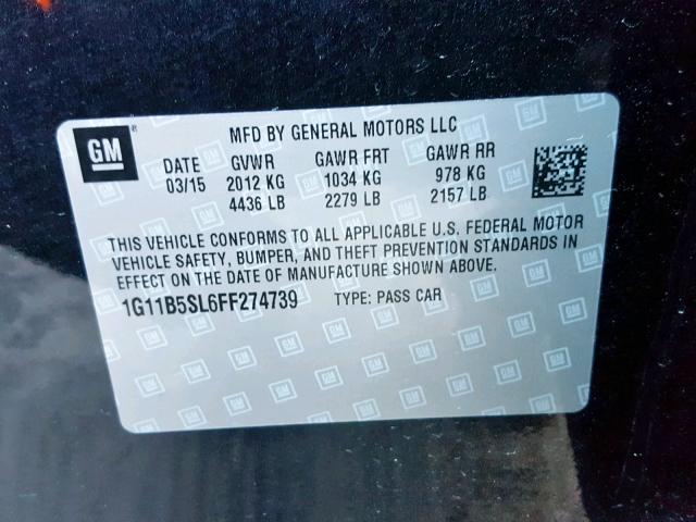 1G11B5SL6FF274739 - 2015 CHEVROLET MALIBU LS BLACK photo 10