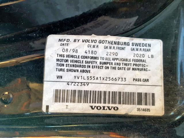 YV1LS55A1X2566733 - 1999 VOLVO S70 BLACK photo 10