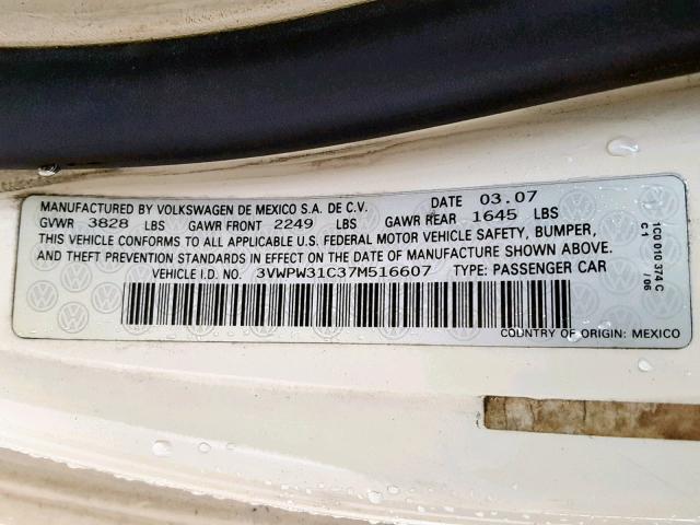 3VWPW31C37M516607 - 2007 VOLKSWAGEN NEW BEETLE Krem foto 10