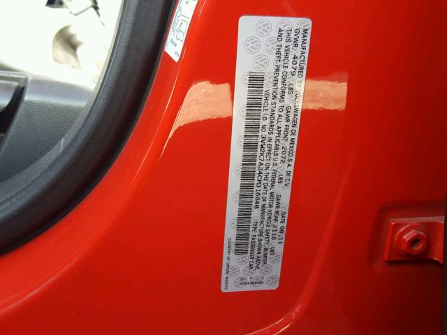 3VW2K7AJ4CM316048 - 2012 VOLKSWAGEN JETTA BASE Կարմիր լուսանկար 10