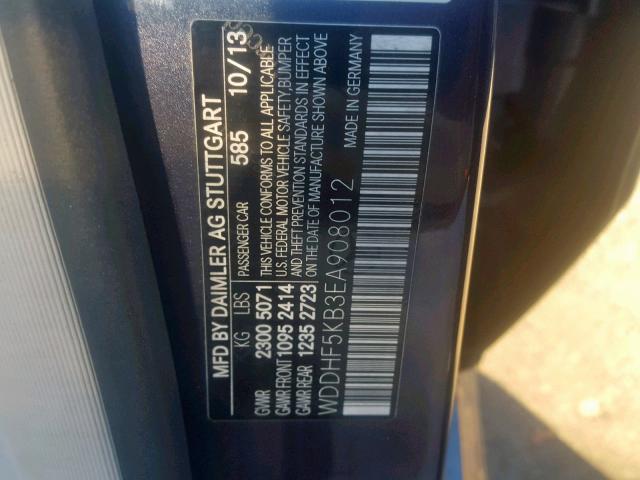 WDDHF5KB3EA908012 - 2014 MERCEDES-BENZ E 350 BLUE photo 10