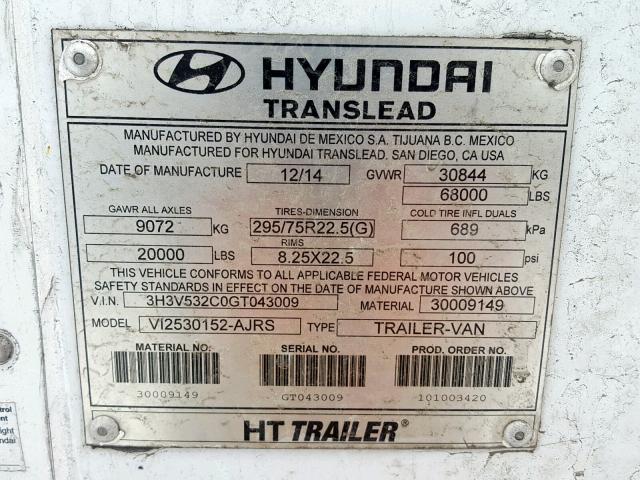 3H3V532C0GT043009 - 2016 HYUNDAI TRAILER WHITE photo 10