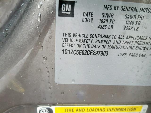 1G1ZC5E02CF297903 - 2012 CHEVROLET MALIBU 1LT 棕色 照片 10