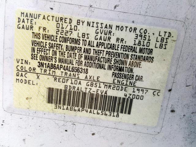 3N1AB6AP4AL656318 - 2010 NISSAN SENTRA 2.0 WHITE photo 10